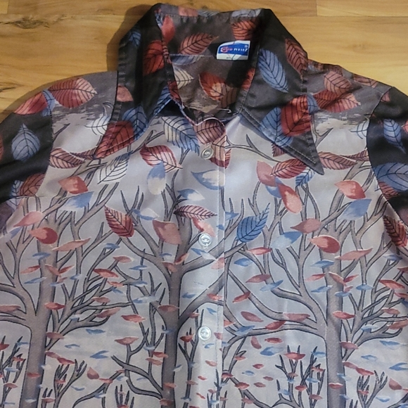 VTG 70s Disco Leisure Novelty Print Blouse Top Shirt Medium Fairy Eclectic Artsy - Picture 4 of 9